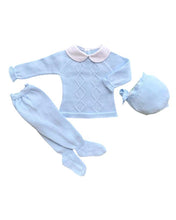 Load image into Gallery viewer, Boys Pale Blue and White Knitted 3-Piece Set
