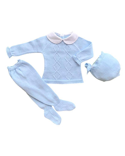 Boys Pale Blue and White Knitted 3-Piece Set