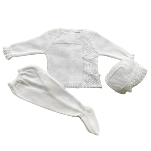 White Knitted Baby Girls 3 Piece Set