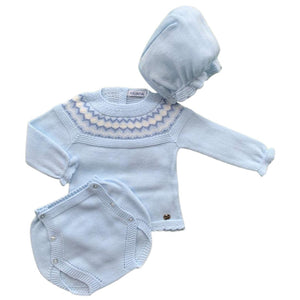 Blue and White Knitted 3-Piece Set