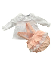 Load image into Gallery viewer, Girls White &amp; Coral Ruffle Set