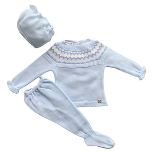 Blue and White Knitted 3-Piece Set