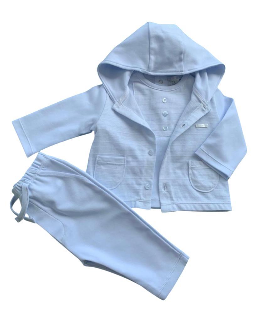 Pale Blue Cotton Jersey 3 Piece Hooded Trouser Set