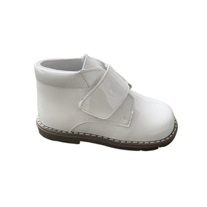 Boys white patent boots