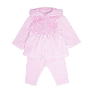 Pale Pink Cotton Velour Hooded Trouser Set