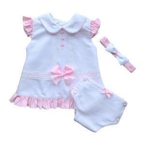 Girls Pink & White Gingham Dress Set