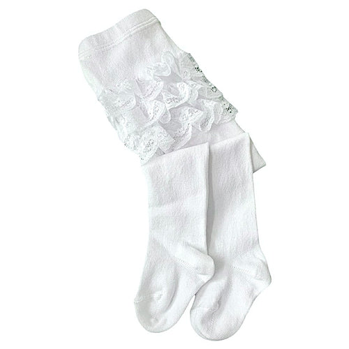 White Cotton Frilly Bottom Tights