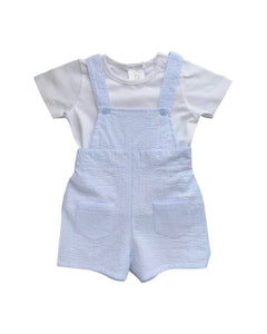 Blue Cotton Dungaree Short Set