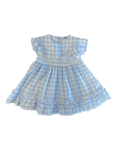 Girls Blue Cotton Gingham Dress