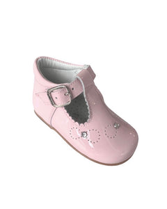 Girls Rhinestone T-Bar Shoe in Pink Patent