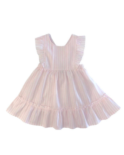 Girls Pink and White Stripped Cotton Dress