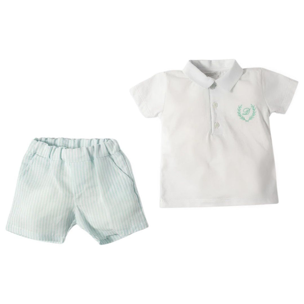 Mint Green Stripped Polo Shirt Top and Short Set