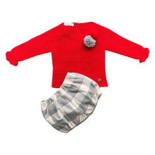 Load image into Gallery viewer, Boys 2Piece Red and Grey Knitted Jumper and short Set