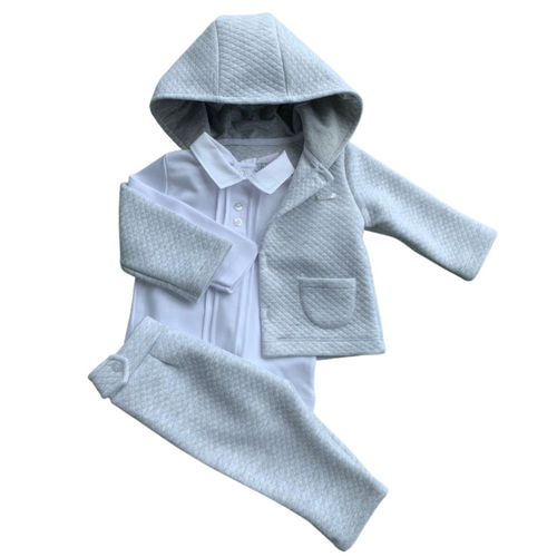 Pale Grey Cotton Jersey Hooded Trouser Set