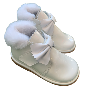 White patent fur trim boots